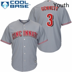 Youth Majestic Cincinnati Reds 3 Scooter Gennett Replica Grey Road Cool Base MLB Jersey 