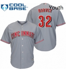 Youth Majestic Cincinnati Reds 32 Matt Harvey Replica Grey Road Cool Base MLB Jersey 