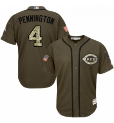 Youth Majestic Cincinnati Reds 4 Cliff Pennington Authentic Green Salute to Service MLB Jersey 