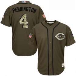 Youth Majestic Cincinnati Reds 4 Cliff Pennington Replica Green Salute to Service MLB Jersey 