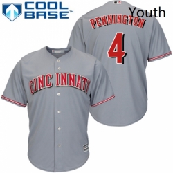 Youth Majestic Cincinnati Reds 4 Cliff Pennington Replica Grey Road Cool Base MLB Jersey 