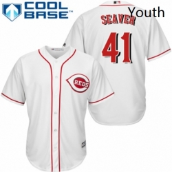 Youth Majestic Cincinnati Reds 41 Tom Seaver Replica White Home Cool Base MLB Jersey 