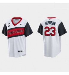 Men Cleveland Indians 23 Daniel Johnson Men Nike White 2021 Little League Class Game MLB Jersey