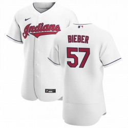 Men Cleveland Indians 57 Shane Bieber Men Nike White Home 2020 Flex Base Team MLB Jersey