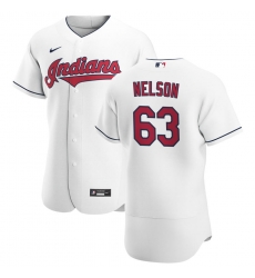 Men Cleveland Indians 63 Kyle Nelson Men Nike White Home 2020 Flex Base Team MLB Jersey