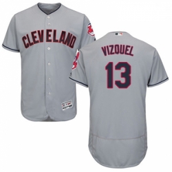 Mens Majestic Cleveland Indians 13 Omar Vizquel Grey Road Flex Base Authentic Collection MLB Jersey