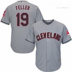 Mens Majestic Cleveland Indians 19 Bob Feller Replica Grey Road Cool Base MLB Jersey