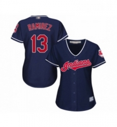 Womens Cleveland Indians 13 Hanley Ramirez Replica Navy Blue Alternate 1 Cool Base Baseball Jersey 