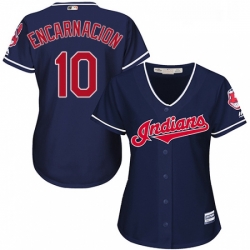 Womens Majestic Cleveland Indians 10 Edwin Encarnacion Replica Navy Blue Alternate 1 Cool Base MLB Jersey