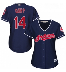 Womens Majestic Cleveland Indians 14 Larry Doby Authentic Navy Blue Alternate 1 Cool Base MLB Jersey