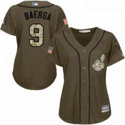 Womens Majestic Cleveland Indians 9 Carlos Baerga Authentic Green Salute to Service MLB Jersey 