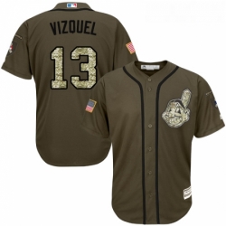 Youth Majestic Cleveland Indians 13 Omar Vizquel Authentic Green Salute to Service MLB Jersey 