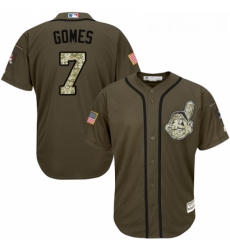 Youth Majestic Cleveland Indians 7 Yan Gomes Authentic Green Salute to Service MLB Jersey