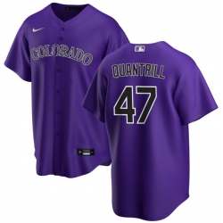 Men Colorado Rockies 47 Cal Quantrill Purple Cool Base Stitched Baseball Jersey