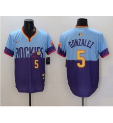 Men Colorado Rockies 5 Carlos Gonzalez Purple Light Blue 2025 City Connect Limited Stitched Baseball Jersey
