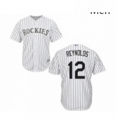 Mens Colorado Rockies 12 Mark Reynolds Replica White Home Cool Base Baseball Jersey 