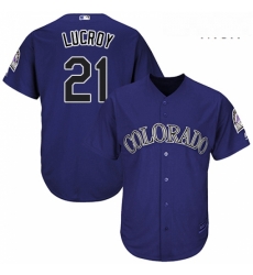 Mens Majestic Colorado Rockies 21 Jonathan Lucroy Replica Purple Alternate 1 Cool Base MLB Jersey 