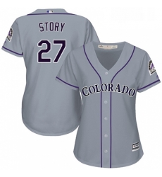 Womens Majestic Colorado Rockies 27 Trevor Story Replica Grey Road Cool Base MLB Jersey