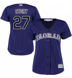 Womens Majestic Colorado Rockies 27 Trevor Story Replica Purple Alternate 1 Cool Base MLB Jersey