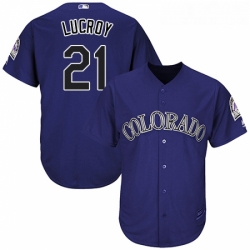 Youth Majestic Colorado Rockies 21 Jonathan Lucroy Authentic Purple Alternate 1 Cool Base MLB Jersey 