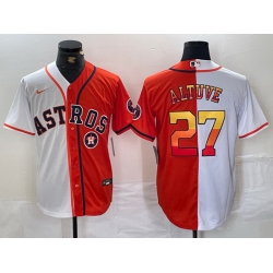 Men Houston Astros 27 Jose Altuve White Orange Split With Patch Cool Base Stitched Baseball Jersey 2