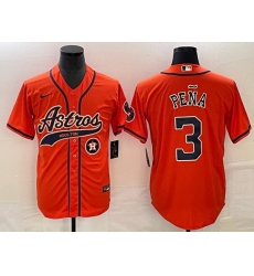 Men Houston Astros 3 Jeremy Pena Orange With Patch Cool Base Stitched Baseball Jersey