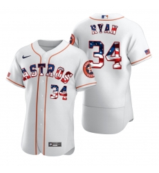 Men Houston Astros 34 Nolan Ryan Men Nike White Fluttering USA Flag Limited Edition Flex Base MLB Jersey