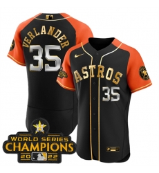 Men Houston Astros 35 Justin Verlander 2023 Black Gold V2 Alternate Flex Base Stitched Baseball Jersey