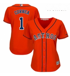 Womens Majestic Houston Astros 1 Carlos Correa Authentic Orange Alternate Cool Base MLB Jersey