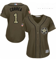 Womens Majestic Houston Astros 1 Carlos Correa Replica Green Salute to Service MLB Jersey