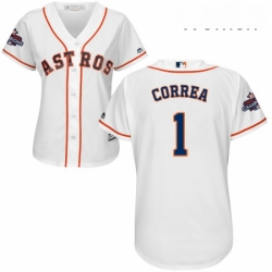 Womens Majestic Houston Astros 1 Carlos Correa Replica White Home 2017 World Series Champions Cool Base MLB Jersey