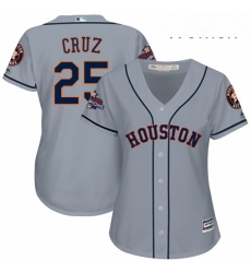 Womens Majestic Houston Astros 25 Jose Cruz Jr Authentic Grey Road 2017 World Series Champions Cool Base MLB Jersey