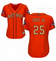 Womens Majestic Houston Astros 25 Jose Cruz Jr Authentic Orange Alternate 2018 Gold Program Cool Base MLB Jersey