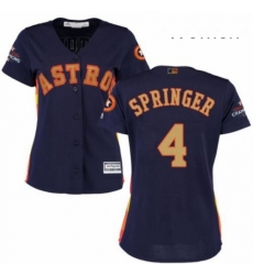 Womens Majestic Houston Astros 4 George Springer Authentic Navy Blue Alternate 2018 Gold Program Cool Base MLB Jersey