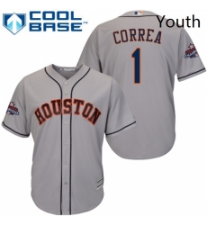 Youth Majestic Houston Astros 1 Carlos Correa Replica Grey Road 2017 World Series Champions Cool Base MLB Jersey