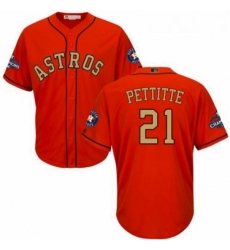 Youth Majestic Houston Astros 21 Andy Pettitte Authentic Orange Alternate 2018 Gold Program Cool Base MLB Jersey