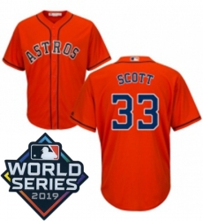 Youth Majestic Houston Astros 33 Mike Scott Orange Alternate Cool Base Sitched 2019 World Series Patch Jersey