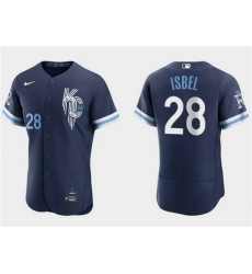 Men Kansas City Royals 28 Kyle Isbel Navy City Connect Flex Base Stitched MLB Jersey