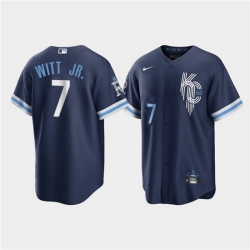 Men Kansas City Royals 7 Bobby Witt Jr  2022 Navy City Connect Cool Base Stitched Jerse