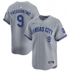 Men Kansas City Royals 9 Vinnie Pasquantino Grey 2024 Away Limited Stitched Baseball Jersey