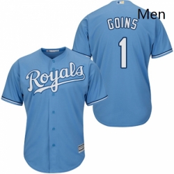 Mens Majestic Kansas City Royals 1 Ryan Goins Replica Light Blue Alternate 1 Cool Base MLB Jersey 