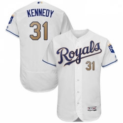 Mens Majestic Kansas City Royals 31 Ian Kennedy White Home Flex Base Authentic MLB Jersey