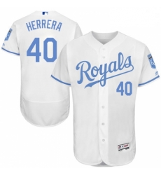 Mens Majestic Kansas City Royals 40 Kelvin Herrera Authentic White 2016 Fathers Day Fashion Flex Base Jerseys