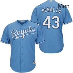 Mens Majestic Kansas City Royals 43 Wily Peralta Replica Light Blue Alternate 1 Cool Base MLB Jersey 