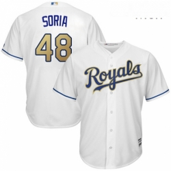 Mens Majestic Kansas City Royals 48 Joakim Soria Replica White Home Cool Base MLB Jersey