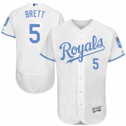 Mens Majestic Kansas City Royals 5 George Brett Authentic White 2016 Fathers Day Fashion Flex Base MLB Jersey