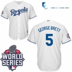 Mens Majestic Kansas City Royals 5 George Brett Replica White Home Cool Base 2015 World Series Patch MLB Jersey