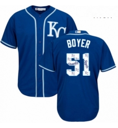 Mens Majestic Kansas City Royals 51 Blaine Boyer Blue Authentic Blue Team Logo Fashion Cool Base MLB Jersey 