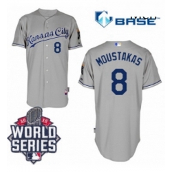 Mens Majestic Kansas City Royals 8 Mike Moustakas Authentic Grey Road Cool Base 2015 World Series