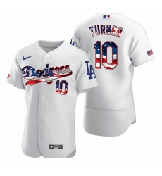 Men Los Angeles Dodgers 10 Justin Turner Men Nike White Fluttering USA Flag Limited Edition Flex Base MLB Jersey